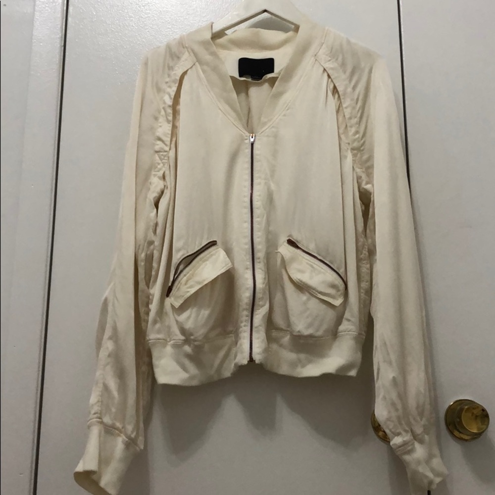Alexander Wang Cream Silk Bomber Jacket sz8